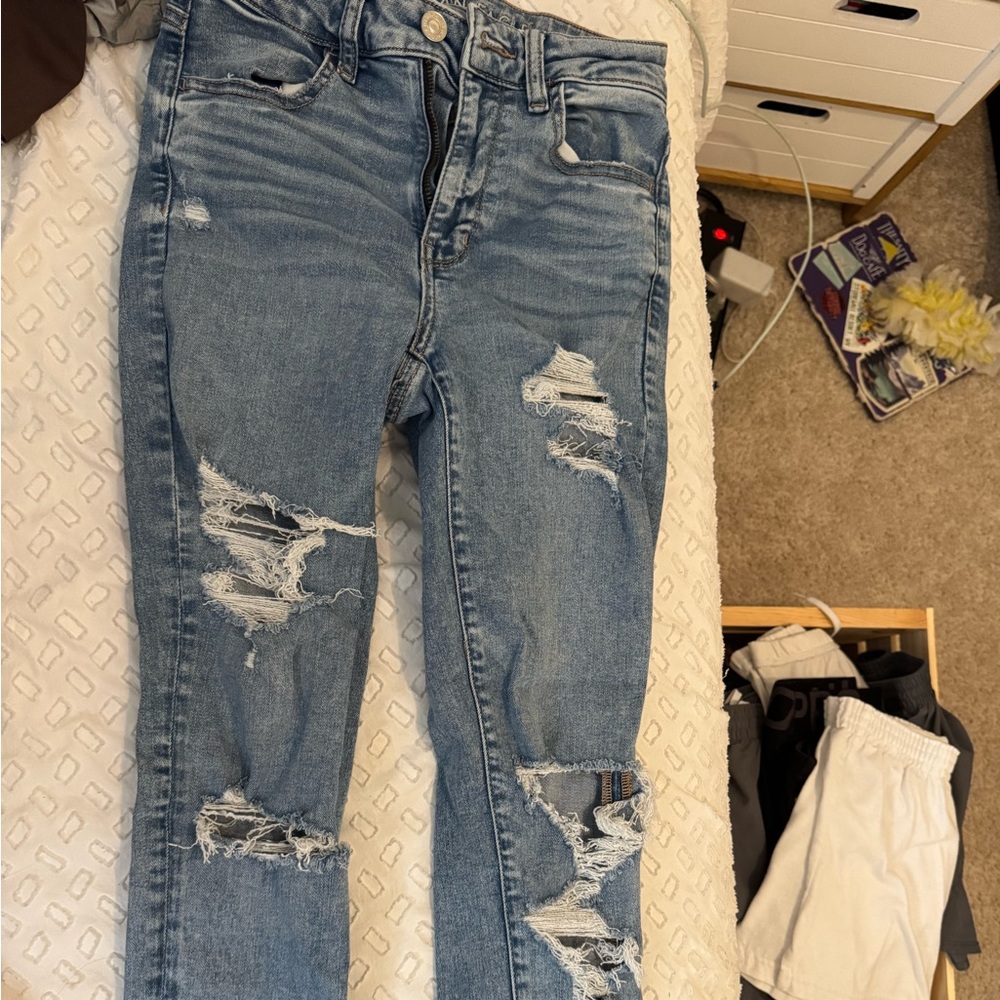 American Eagle Outfitters Distressed Blue Skinny Jeans- Size two short